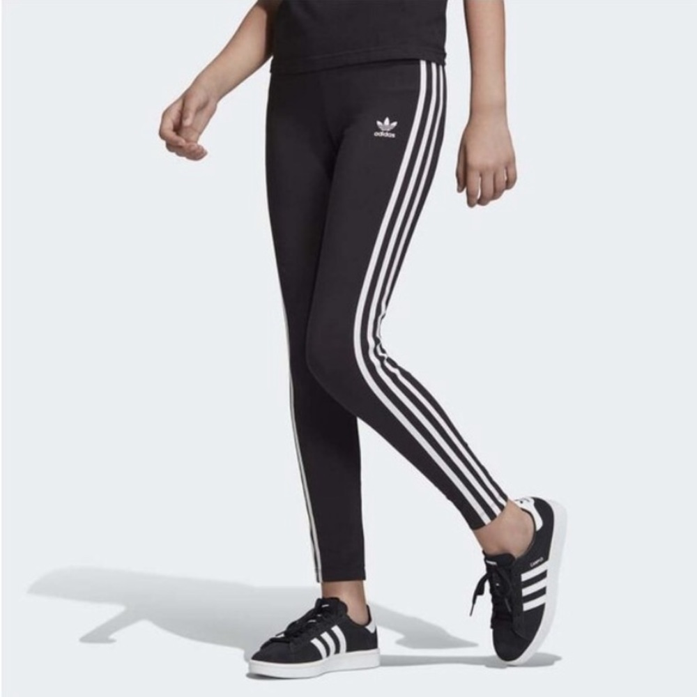 ADIDAS Black White Stripe Classic Leggings M Kids M